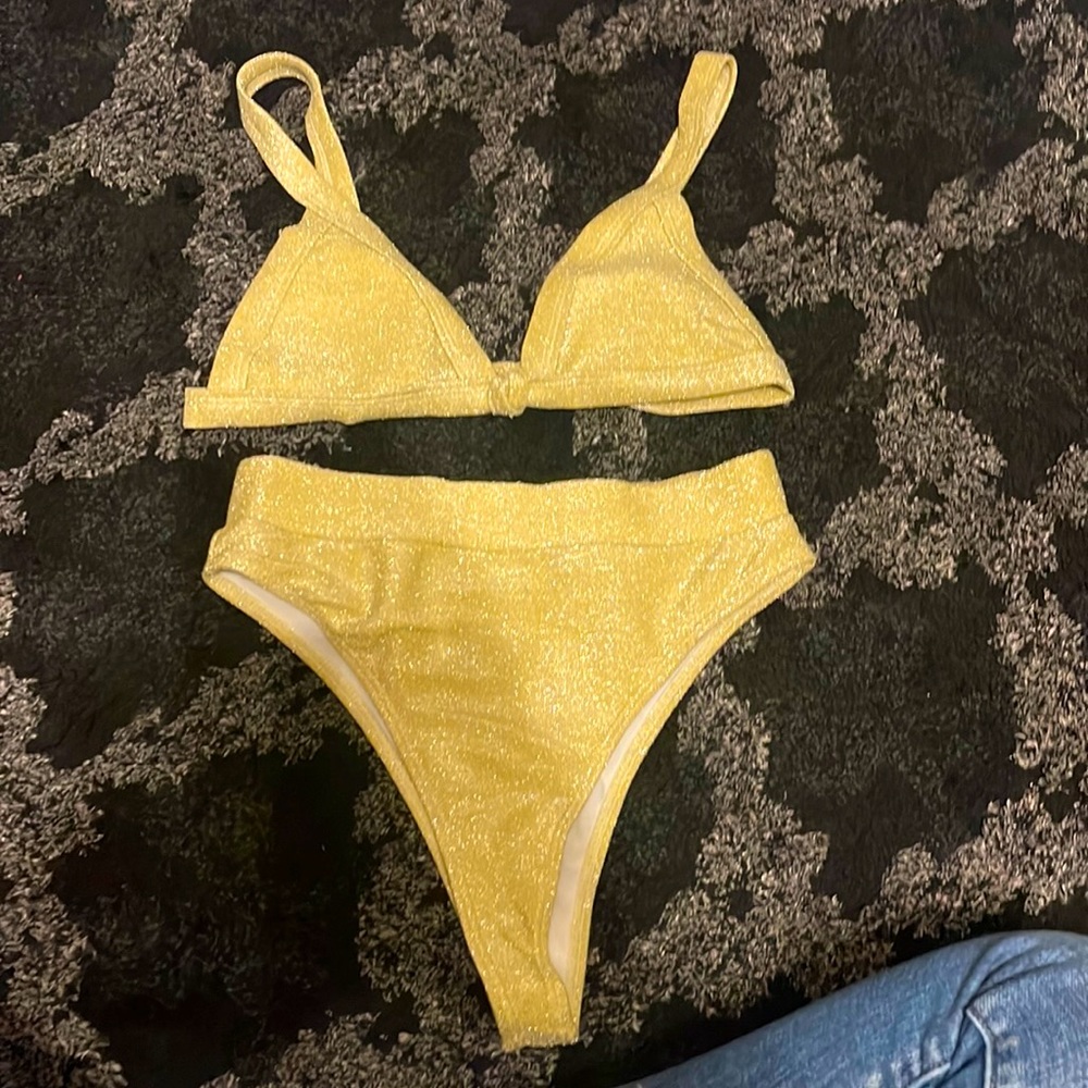 Women’s Gold Glitter High Waisted Bikini